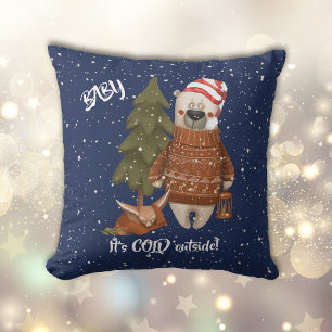 Baby It's Cold Outside Bear and Fox Cushion