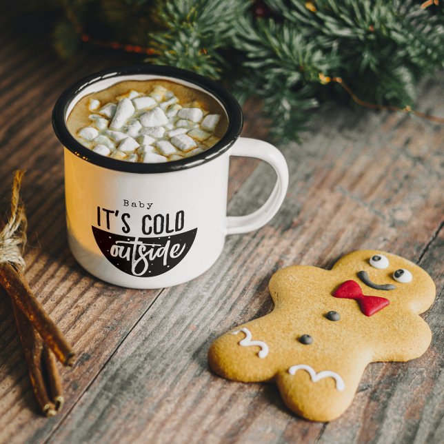 Baby It's Cold Outside Black Script Holiday Two-Tone Coffee Mug (Creator Uploaded)