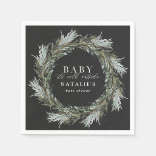 Baby its cold outside black winter baby shower napkin