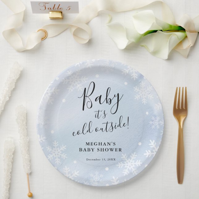 Baby It's Cold Outside Blue Baby Shower Paper Plate (Wedding)