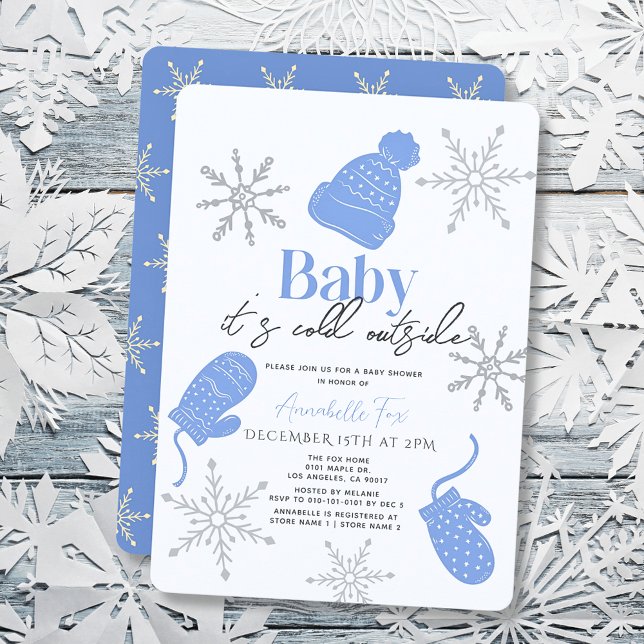 Baby It's Cold Outside Blue Beanie Boy Baby Shower Invitation (Creator Uploaded)
