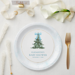 Baby It's Cold Outside Blue Bow Baby Shower Paper Plate