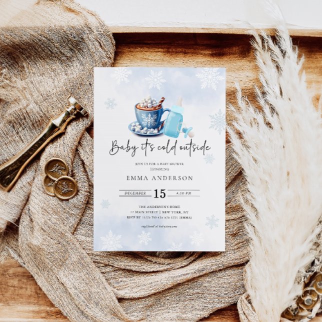 Baby It's Cold Outside Blue Boy Baby Shower Invitation (Creator Uploaded)