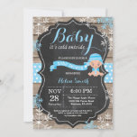 Baby its Cold Outside Blue Boy Baby Shower Invitation<br><div class="desc">Baby its Cold Outside Rustic Winter Baby Shower invitation. Blue Snowflake. Rustic Wood Chalkboard Background. Country Vintage Retro Barn. Boy Baby Shower Invitation. Winter Holiday Baby Shower Invite. Blue and White Snowflakes. For further customisation,  please click the "Customise it" button and use our design tool to modify this template.</div>