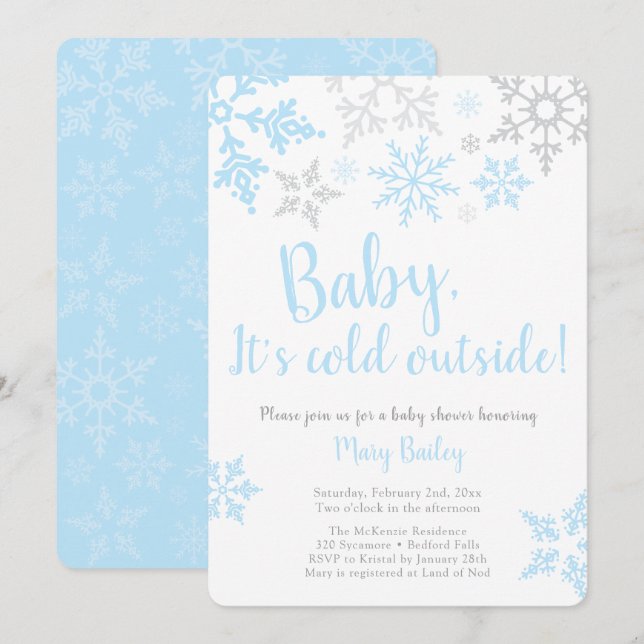 Baby It's Cold Outside Blue Boy Shower Invitation (Front/Back)