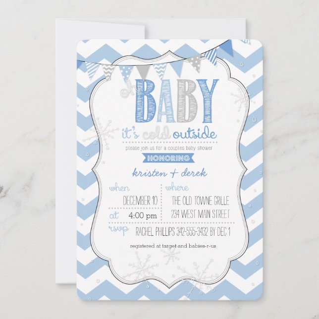 Baby It's Cold Outside Blue Couples Shower Invite (Front)