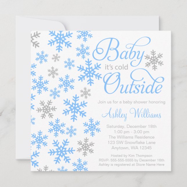 Baby It's Cold Outside Blue Grey Baby Shower Invitation (Front)