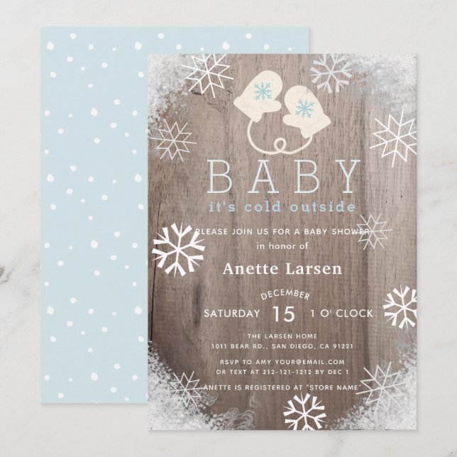 Baby Its Cold Outside Blue Shower Invitation (Front/Back)