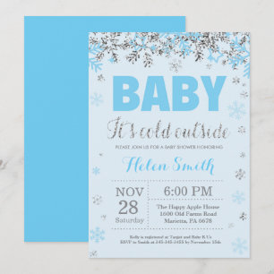 Baby its Cold Outside Blue Silver Boy Baby Shower Invitation