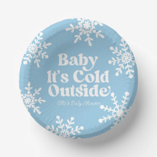 Baby It's Cold Outside Blue Snowflake Baby Shower Paper Plate