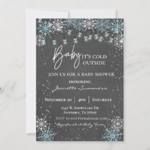 Baby It's Cold Outside Blue Snowflake Mason Jar Invitation