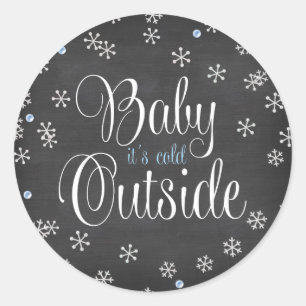 Baby It's Cold Outside Blue Snowflakes Baby Shower Classic Round Sticker
