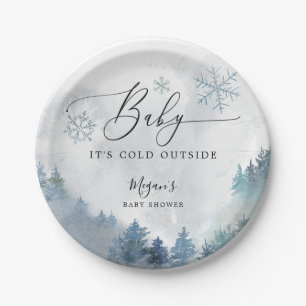 Baby It's Cold Outside Blue Snowflakes Shower Paper Plate