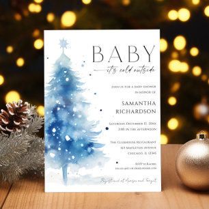 Baby it's cold outside blue white boy baby shower invitation
