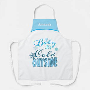 Baby It's Cold Outside Blue White Christmas Gift Apron