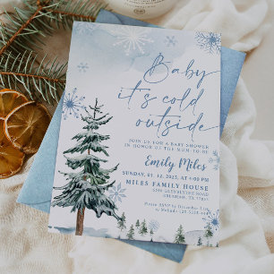 Baby It's Cold Outside Blue Winter Baby Shower Invitation