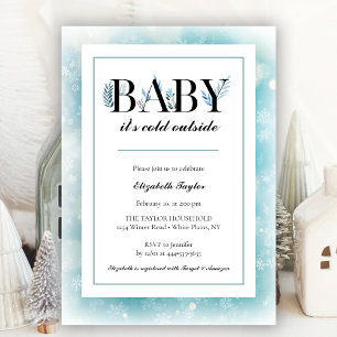Baby Its Cold Outside Blue Winter Baby Shower Invitation
