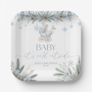 Baby It's Cold Outside Blue Winter Baby Shower Paper Plate