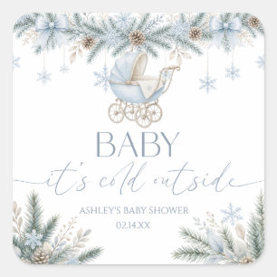 Baby It's Cold Outside Blue Winter Baby Shower Square Sticker