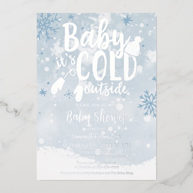 Baby It's Cold Outside Blue Winter Boy Baby Shower (Front)
