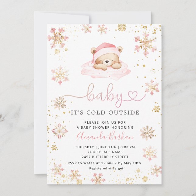 Baby It's Cold Outside Boho Pink girl Baby Shower  Invitation (Front)