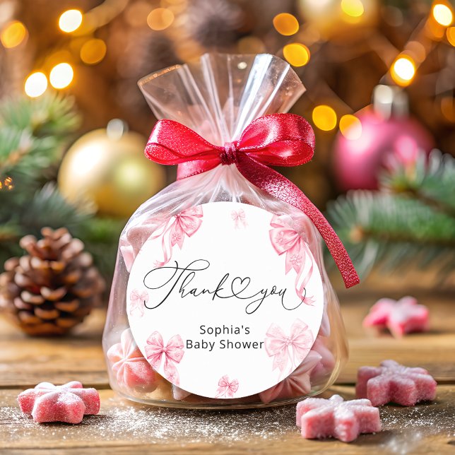 Baby Its Cold Outside Bow Baby Shower Thank You  Classic Round Sticker (Creator Uploaded)
