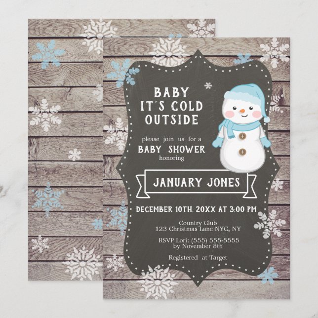 Baby It's Cold Outside Boy Baby Shower, Snowman Invitation (Front/Back)