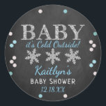 Baby It's Cold Outside Boys Winter Baby Shower Classic Round Sticker<br><div class="desc">Celebrate in style with these trendy baby shower stickers. The design is easy to personalise with your own wording and your family and friends will be thrilled when they see these fabulous stickers.</div>