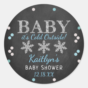 Baby It's Cold Outside Boys Winter Baby Shower Classic Round Sticker