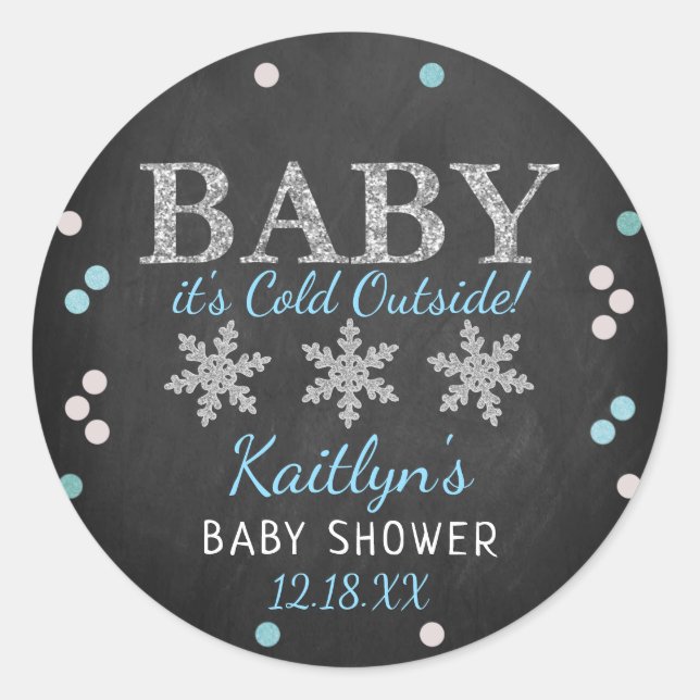 Baby It's Cold Outside Boys Winter Baby Shower Classic Round Sticker (Front)