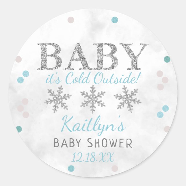 Baby It's Cold Outside Boys Winter Baby Shower Classic Round Sticker (Front)