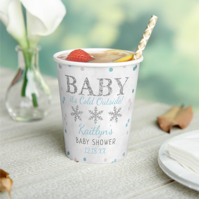 Baby It's Cold Outside Boys Winter Baby Shower Paper Cups (Insitu)