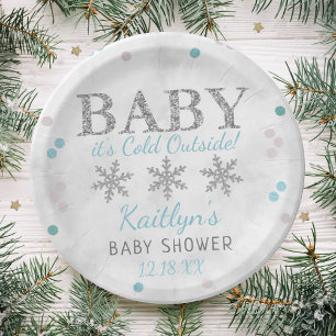 Baby It's Cold Outside Boys Winter Baby Shower Paper Plate