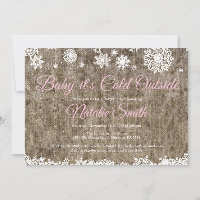 Baby Its Cold Outside Burlap Winter Baby Shower Invitation (Front)