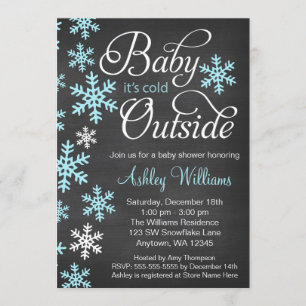 Baby It's Cold Outside Chalkboard Blue Baby Shower Invitation