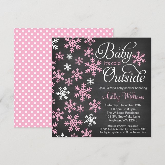 Baby It's Cold Outside Chalkboard Pink Baby Shower Invitation (Front/Back)