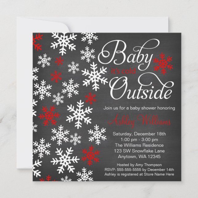 Baby It's Cold Outside Chalkboard Red Baby Shower Invitation (Front)
