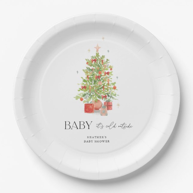 Baby It's Cold Outside Christmas Baby Shower Paper Plate (Front)