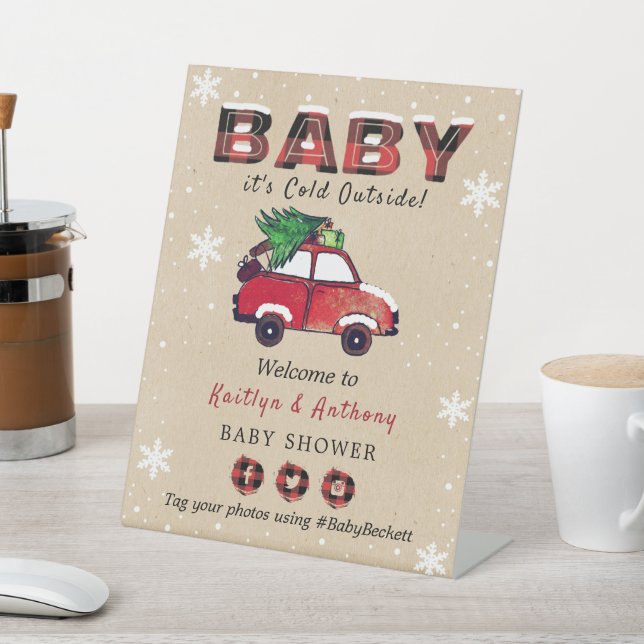 Baby It's Cold Outside | Christmas Baby Shower Pedestal Sign (In SItu)
