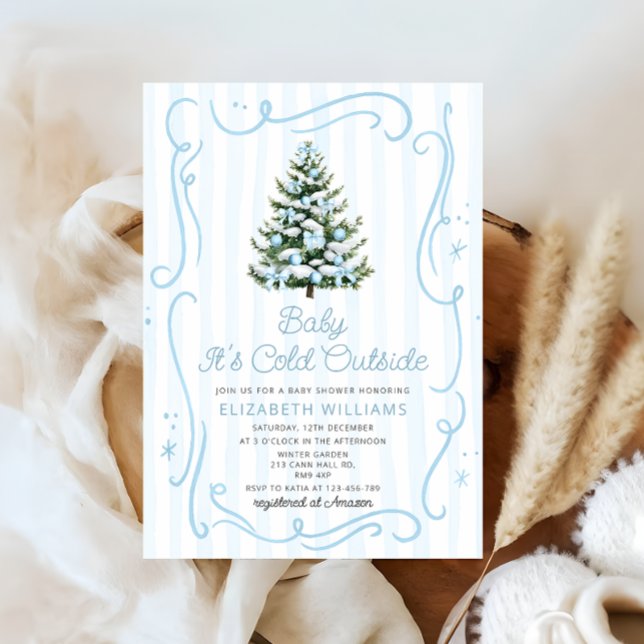 Baby it's Cold Outside Christmas Blue Baby Shower Invitation (Creator Uploaded)
