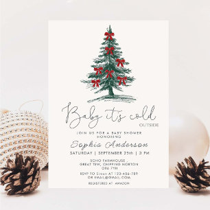Baby It's Cold Outside Christmas Tree Baby Shower Invitation
