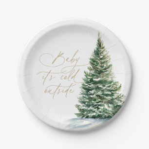 Baby It's Cold Outside Christmas Tree Baby Shower Paper Plate