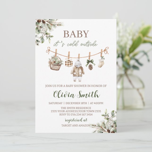 Baby Its Cold Outside Clothest Line Baby Shower Invitation (Standing Front)