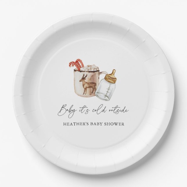 Baby It's Cold Outside Cosy Winter Baby Shower Paper Plate (Front)