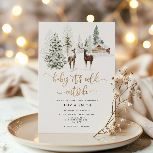 Baby its cold outside deer baby shower invitation (Creator Uploaded)