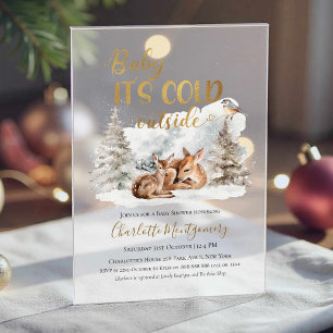 Baby it's cold outside Deer Forest Baby Shower Acrylic Invitations