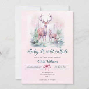 Baby its cold outside deer  girl baby shower  invitation