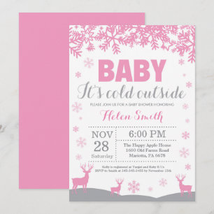 Baby its Cold Outside Deer Girl Baby Shower Invitation