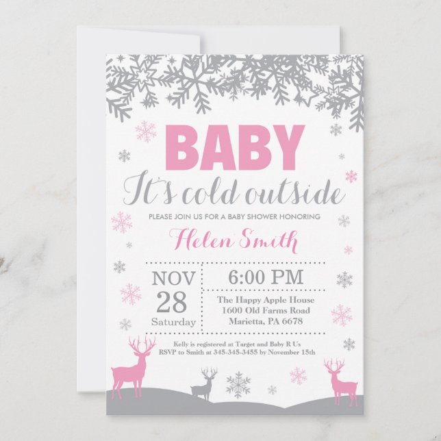 Baby its Cold Outside Deer Girl Baby Shower Invitation (Front)