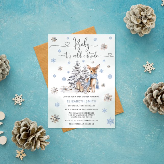 Baby Its Cold Outside Deer Winter Baby Boy Shower Invitation (Creator Uploaded)